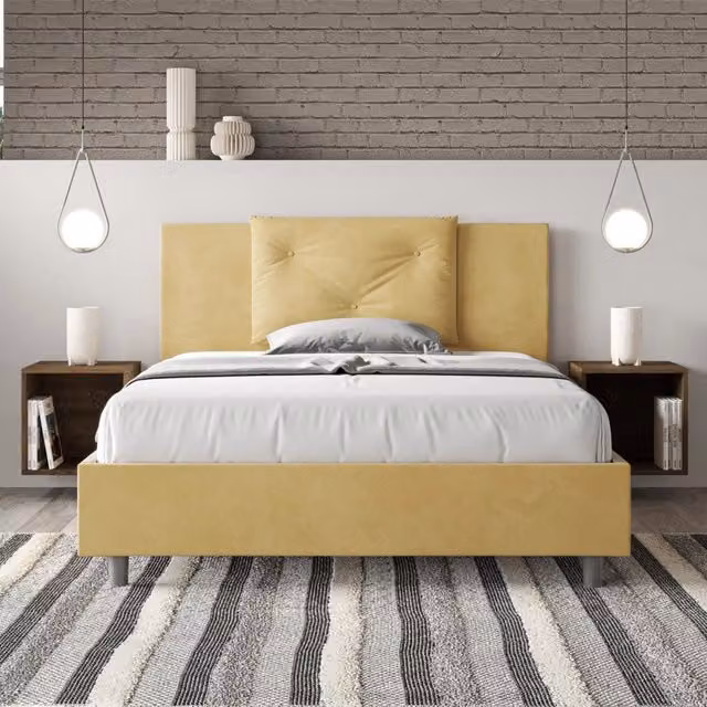 Letto contenitore imbottito Ityhome Appia in microfibra giallo L/P: 150 x 200 cm