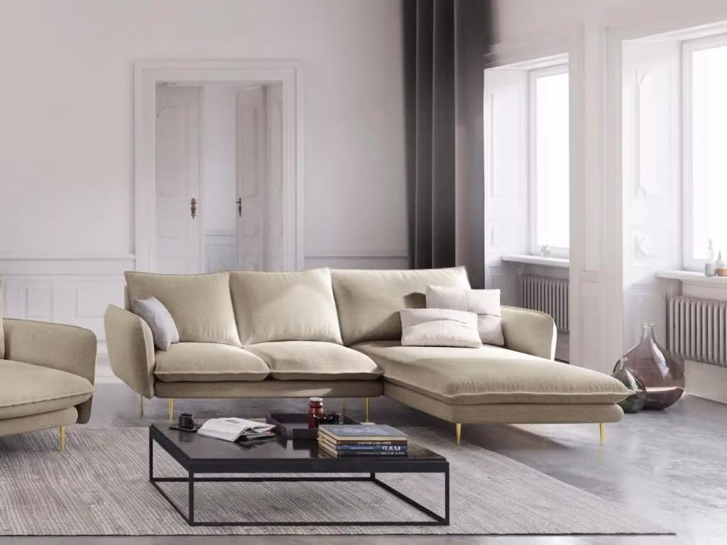 Divano angolare destro Vienna di Cosmopolitan Design, modello a 5 posti in tessuto strutturato beige, L 255 x P 95 x H 73 cm – 2