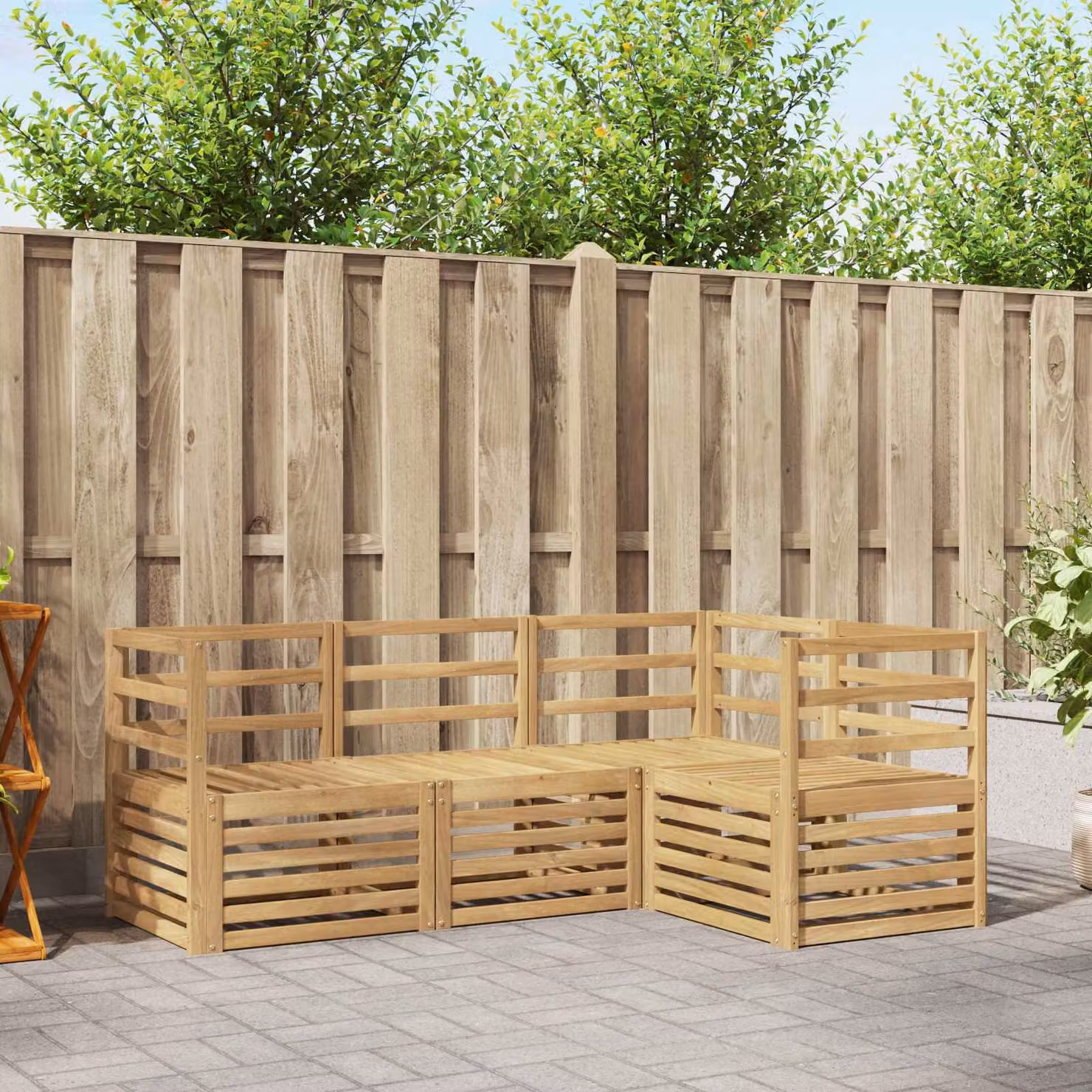 Set di divani da esterno vidaXL in legno di acacia massello bianco, composizione a L con 4 pezzi per giardino e terrazza