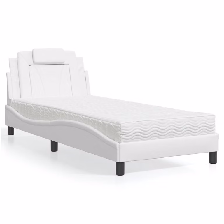 Letto Viana vidaXL con Materasso in Similpelle Bianco, Dimensioni: 90 x 200 cm