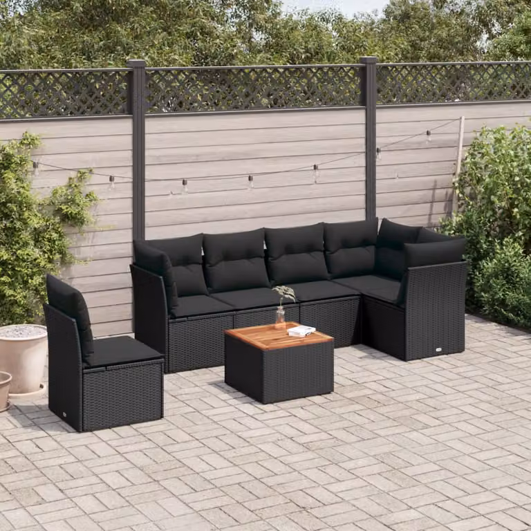 Set Divani da Giardino vidaXL a Forma a L con Cuscini e Tavolino Nero in Polyrattan