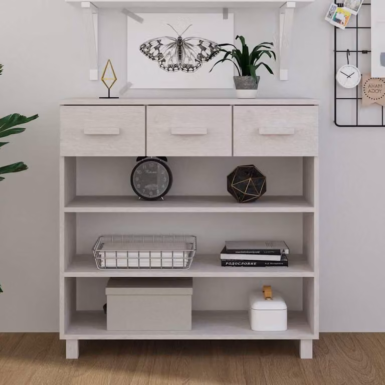vidaXL Tavolo Consolle Bianco in Legno di Pino Massello L: 90 cm, P: 35 cm, H: 90 cm