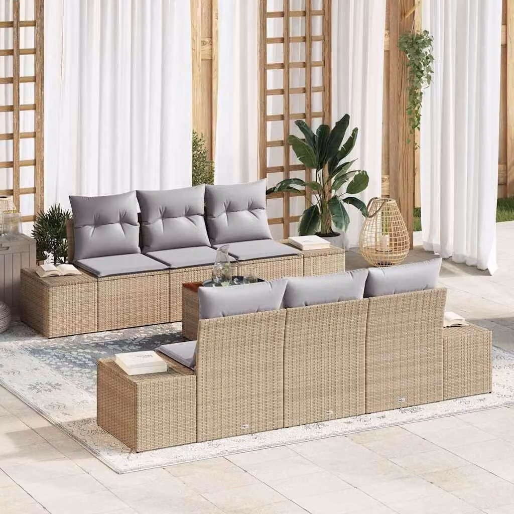 Maison Exclusive - Set Divano da Giardino con cuscino 7 pcs Beige polyrattan
