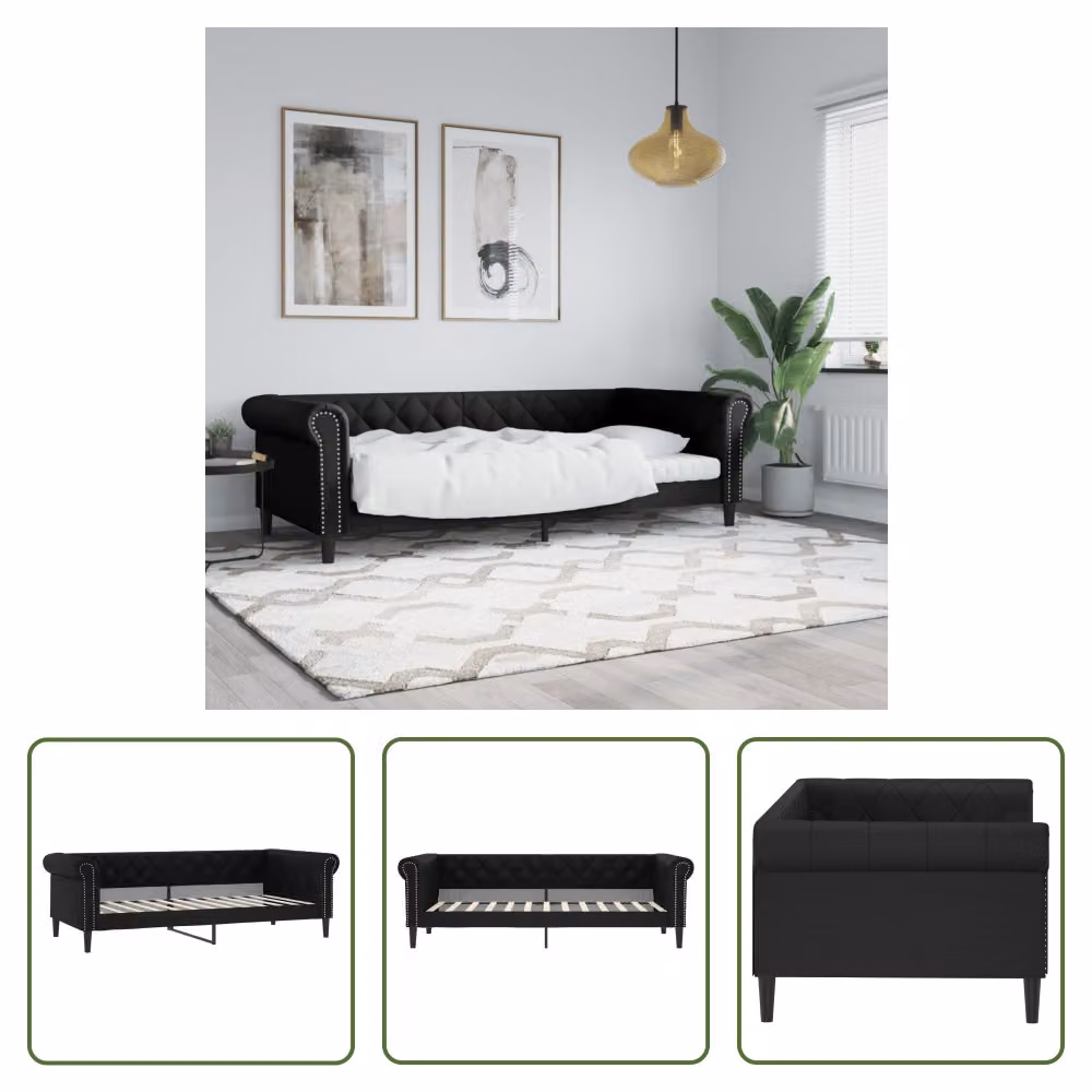 The Living Store Letto da giorno nero 90x200 cm in ecopelle