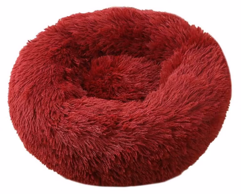 Cuccia per cani, cuccia per gatti, forma a ciambella, in peluche, rotonda, diametro 50 cm, color borgogna