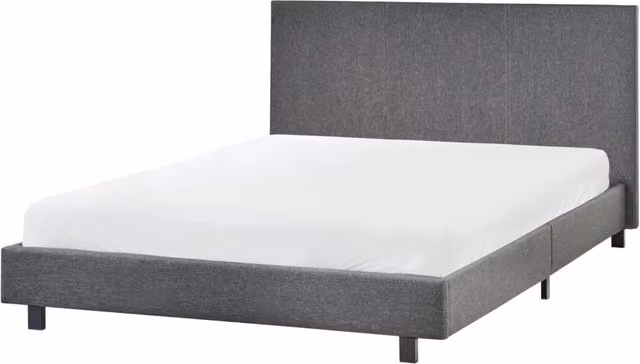 Letto matrimoniale imbottito Beliani in tessuto grigio con rete e testiera, L/P/H: 140 x 200 cm – 1
