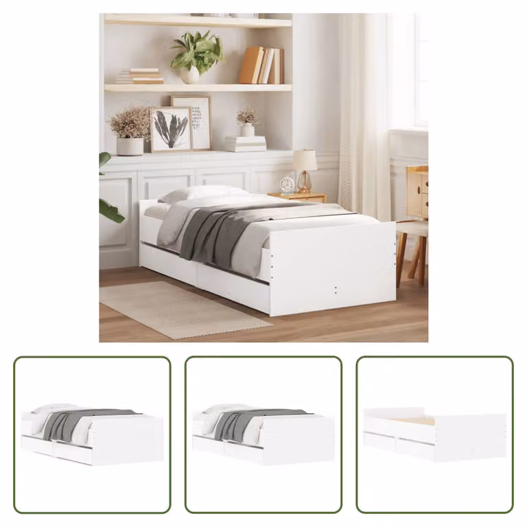 The Living Store Struttura letto con cassetti bianca 100x200 cm