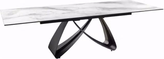 Tavolo da pranzo estensibile Meublorama ZAREL in ceramica e vetro temperato con effetto marmo bianco e struttura a X in stile moderno – 1