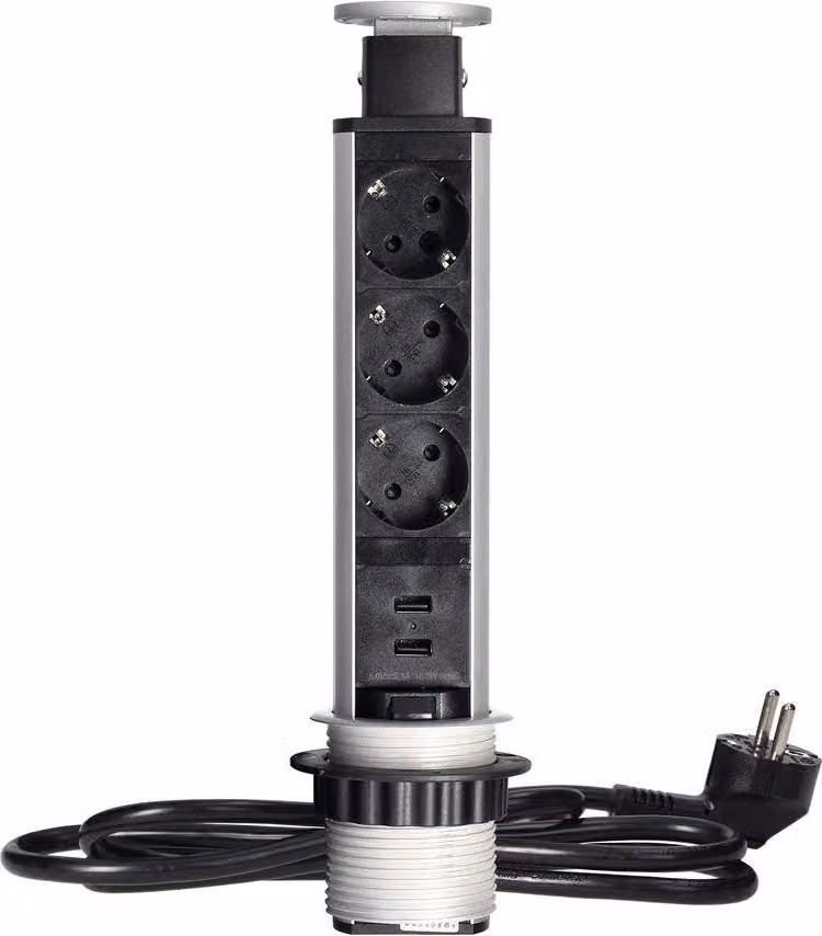 Presa ad incasso 6cm 3x250V con blocco caricabatterie USB 1,8 m OR-AE-1349(GS) Schuko