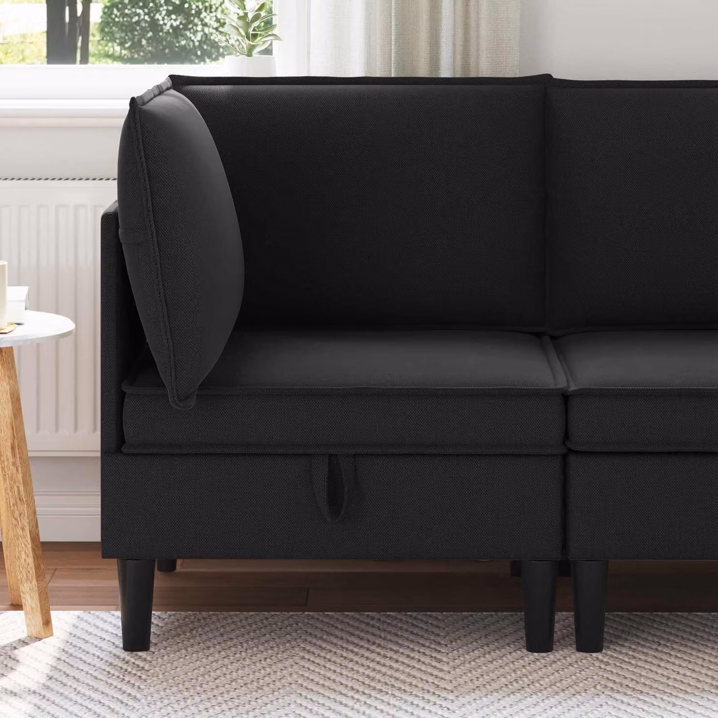 vidaXL Divano Angolare Moderno in Velluto Nero con Contenitore e Coperture Rimovibili