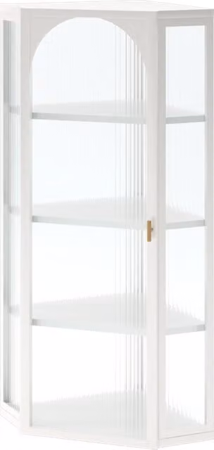 Armadio da parete triangolare bianco con vetro trasparente chiaro, 105 cm, 4 ripiani senza schiena, per cucina e bagno