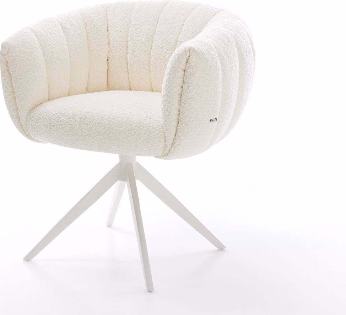 DELIFE Sedia girevole Jada-Flex Bouclé Bianca Struttura a croce larga Bianca Girevole a 360° Funzione oscillante Molle insacchettate