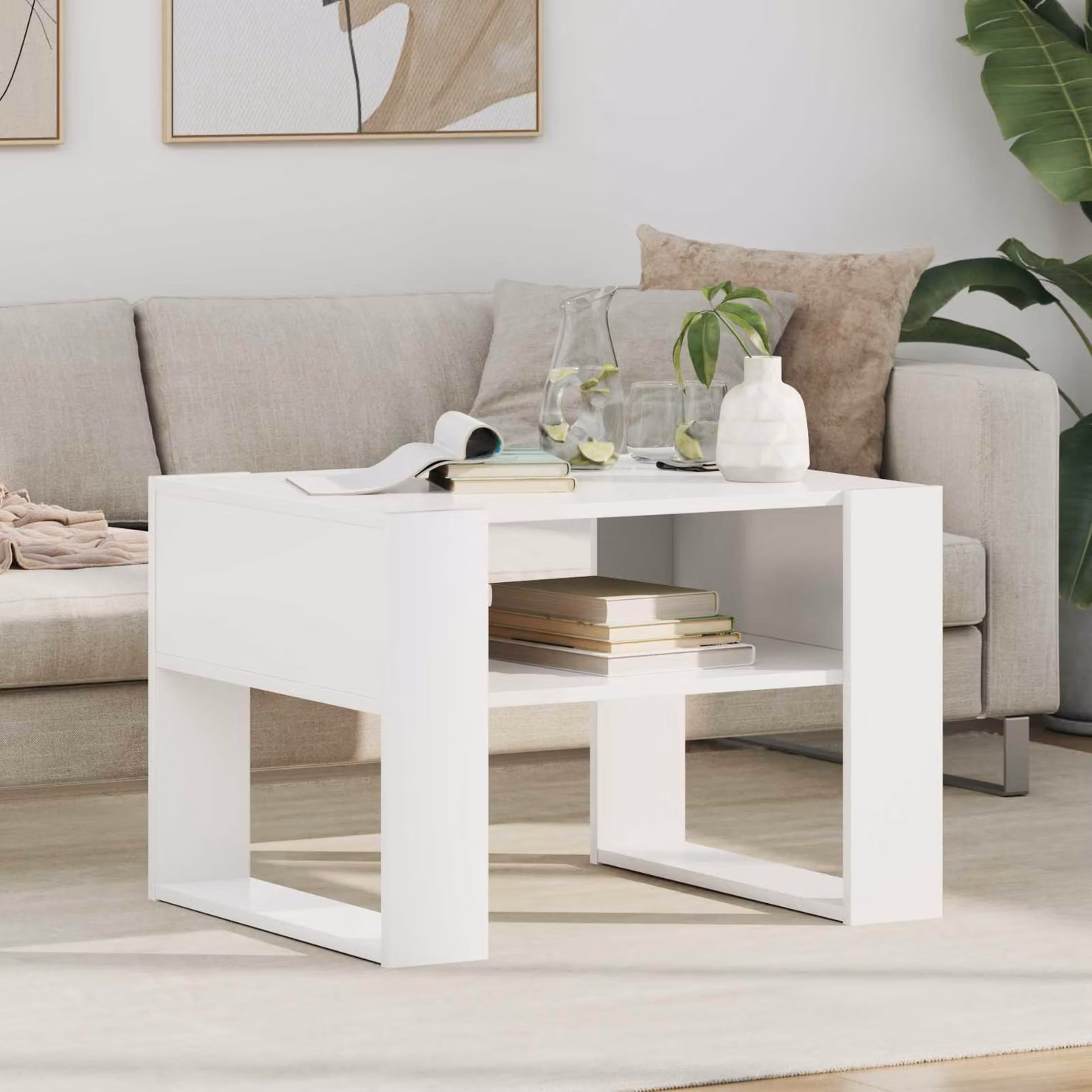 Maison Exclusive - Tavolino bianco, dimensioni 66 x 53 x 45 cm, realizzato in materiale composito di legno