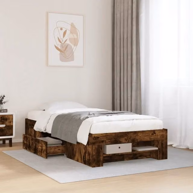 Giroletto senza Materasso-Struttura Letto Rovere Fumo 90x200 cm in Truciolato 592011