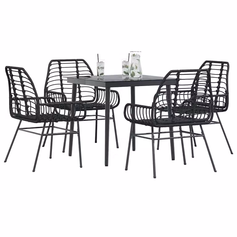 Set da giardino vidaXL in 5 pezzi in polyrattan e vetro nero con design moderno