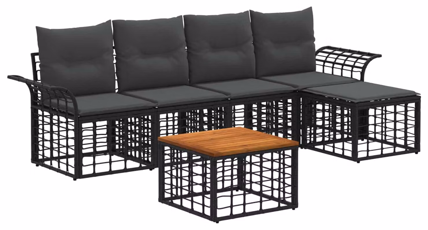 Set di divani da esterno 6 pcs Nero e Grigio scuro Poliestere