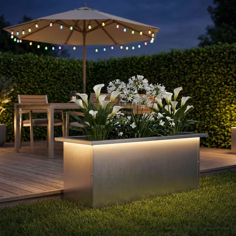 Fioriera da giardino con LED vidaXL in acciaio, Argento, L 80 x P 30 x H 30 cm