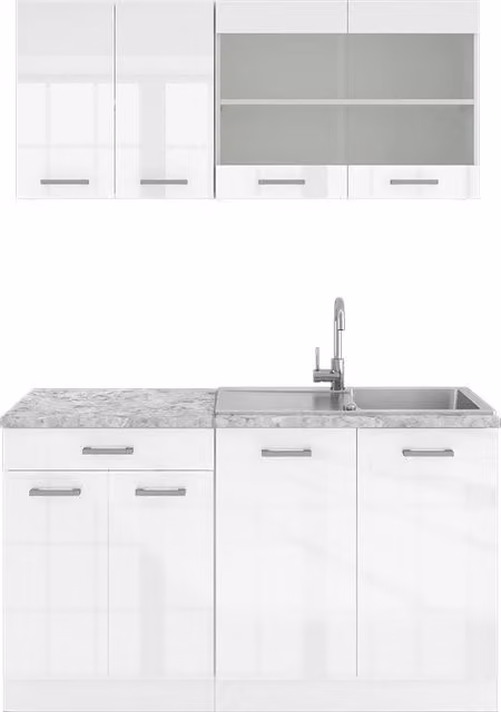 Cucina monoblocco R-Line Bianco lucido/Bianco 140 cm, PL Marmo Vicco