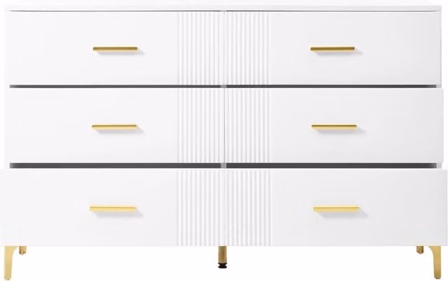 Cassettiera bianca con 6 cassetti, dimensioni 120x40x76 cm, per soggiorno e camera da letto