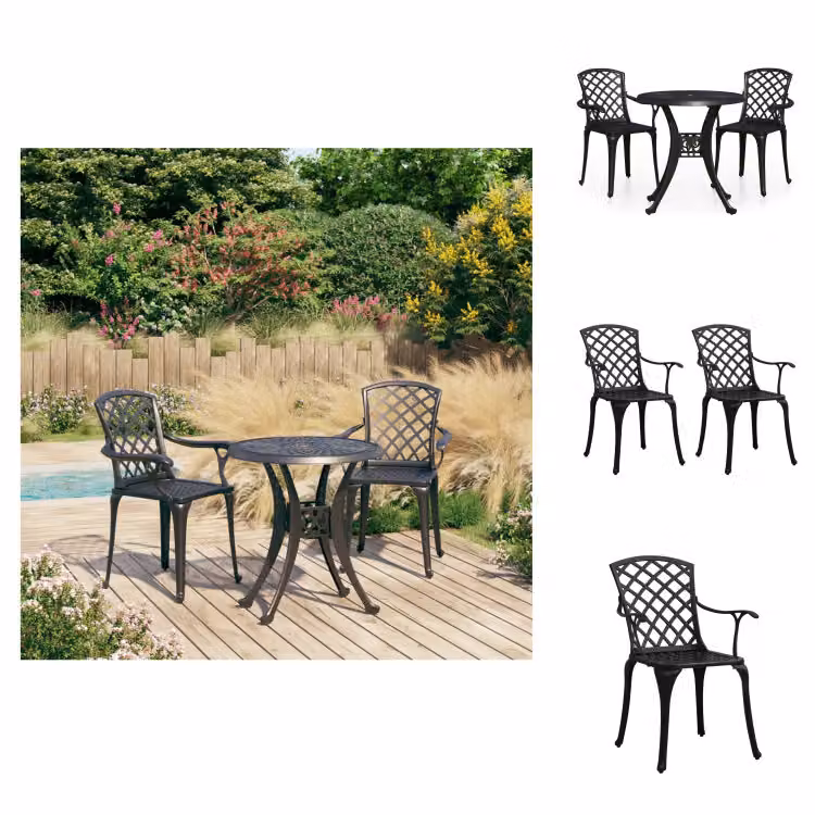 vidaXL Set bistrot 3 pezzi in alluminio fuso nero - Set di mobili da giardino