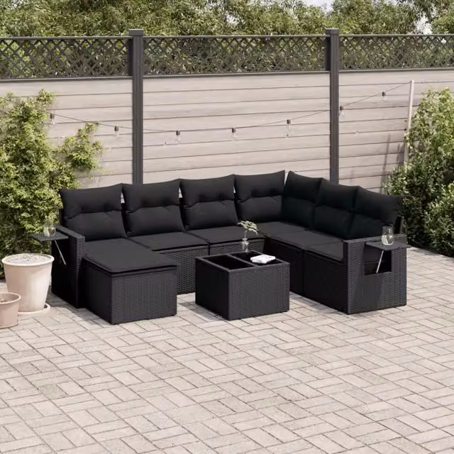 Set Divani da Giardino con Cuscini 8 pz Nero in Polyrattan 3220504