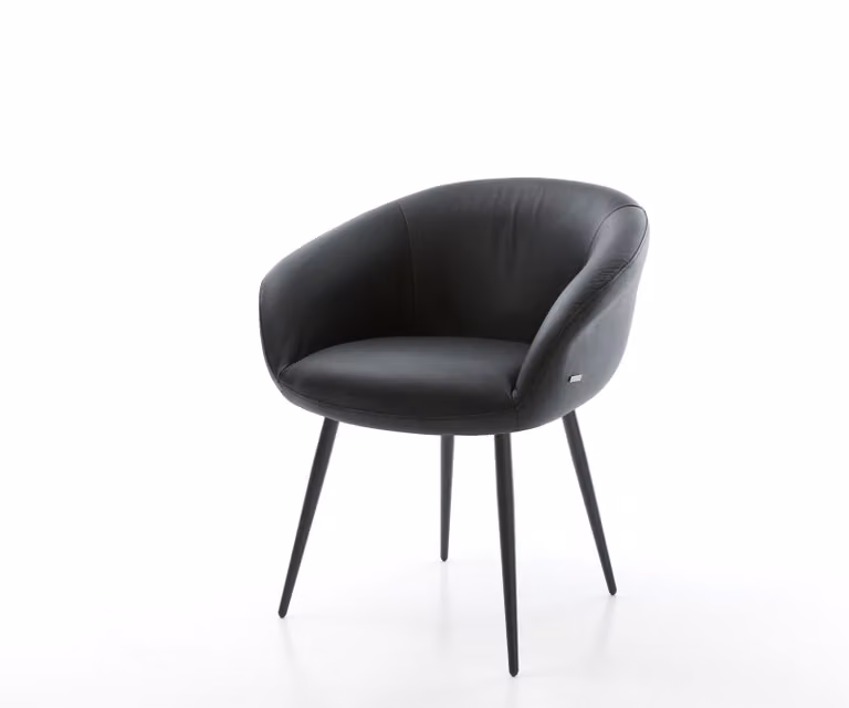 DELIFE Sedia da pranzo Vinka-Flex con braccioli in vera pelle nera a 4 gambe coniche nere con molle insacchettate