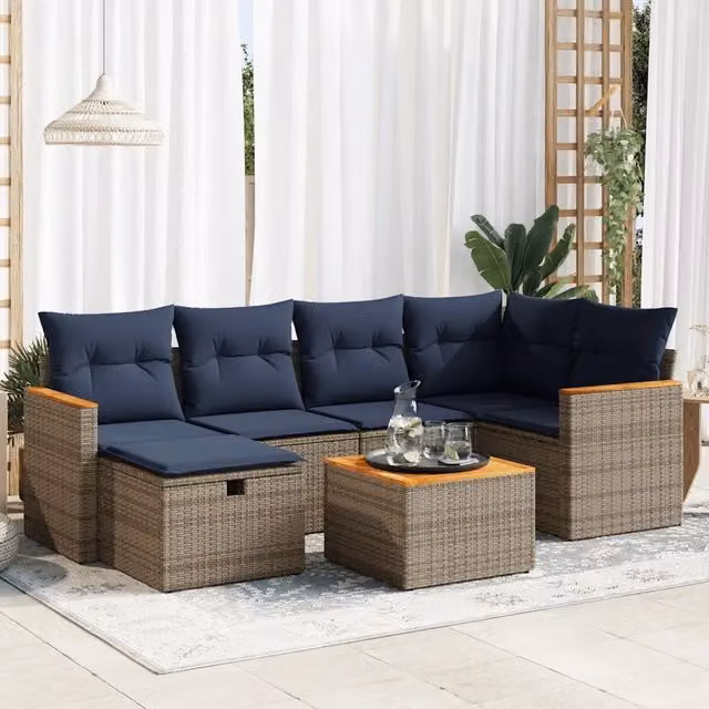 Set Divani da Giardino 7 pz con Cuscini Grigio in Polyrattan 3325925