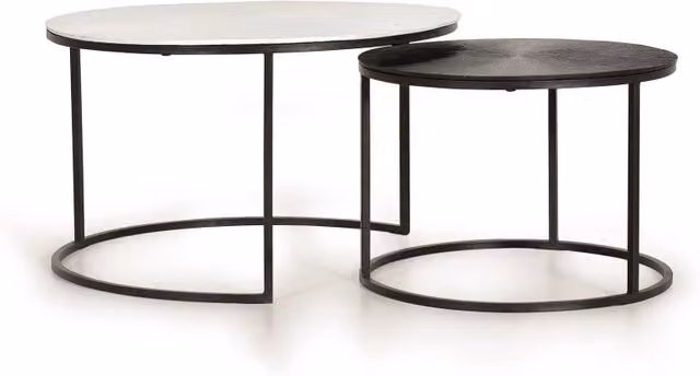 Set di 2 tavolini con struttura e piani in metallo