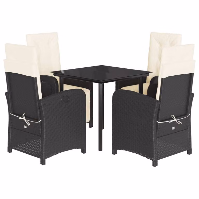 Set da Pranzo da Giardino 5 pz Nero con Cuscini in Polyrattan