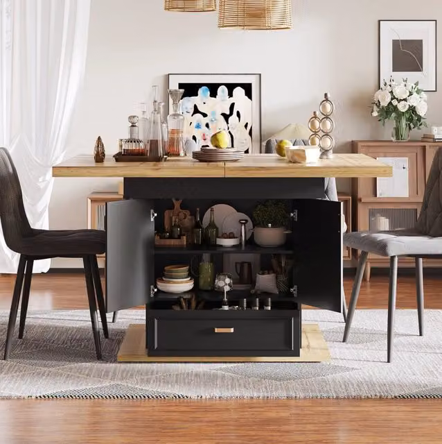 Tavolo da pranzo allungabile 110-140 cm con piano in MDF effetto legno, con spazio contenitivo, per cucina e soggiorno