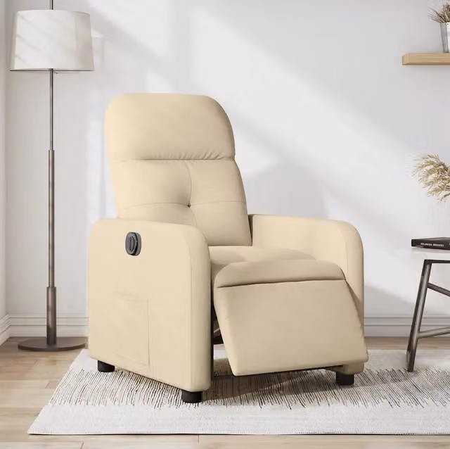 Poltrona Elettrica Reclinabile-Divano Sedia Crema in Tessuto 316892