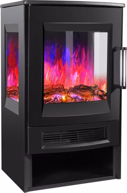 Caminetto elettrico Jayseuw - Riscaldatore elettrico - Caminetto a piantana da 900W/1800W - Caminetto panoramico su tre lati - Effetto fiamma LED - Nero
