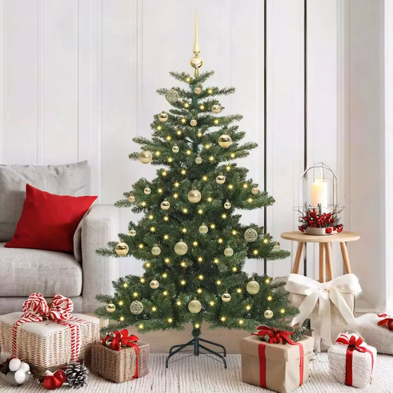 Albero di Natale Artificiale Moderno vidaXL Verde con Luci LED Warm White in PVC e Metallo, Altezza: 150 cm