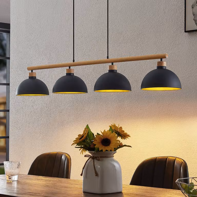 Lampada a sospensione Tirzana Lindby, dimmerabile, Nero, Soggiorno / Sala da pranzo, Metallo, Vintage, Lampada a sospensione