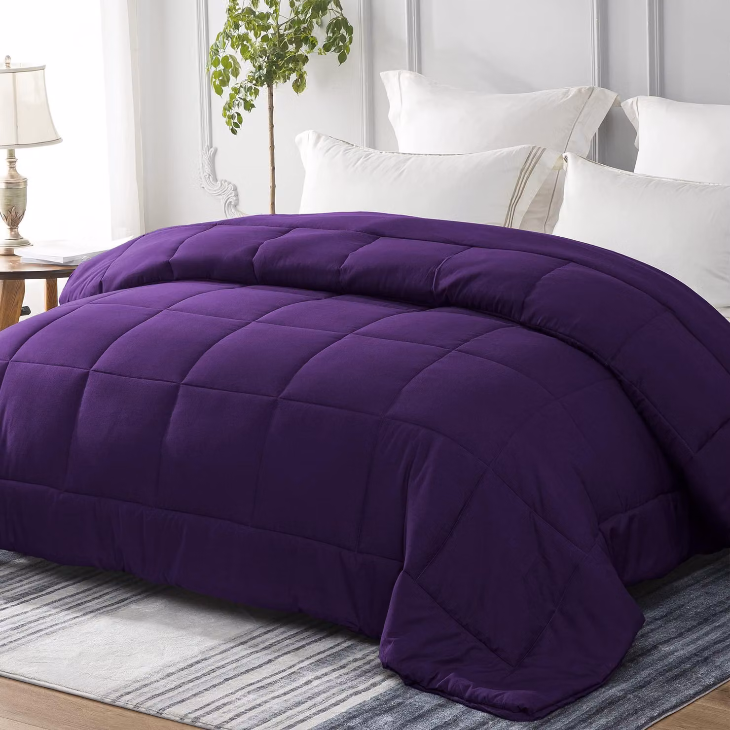 Coperta per letto, adatta per tutto l'anno, 155 x 220 cm, in microfibra, color lilla, per la camera da letto
