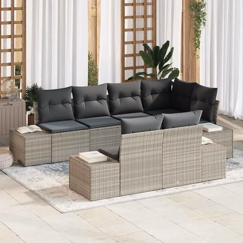 Set da giardino vidaXL composto da 7 pezzi in rattan e metallo con cuscini, colore grigio – 1
