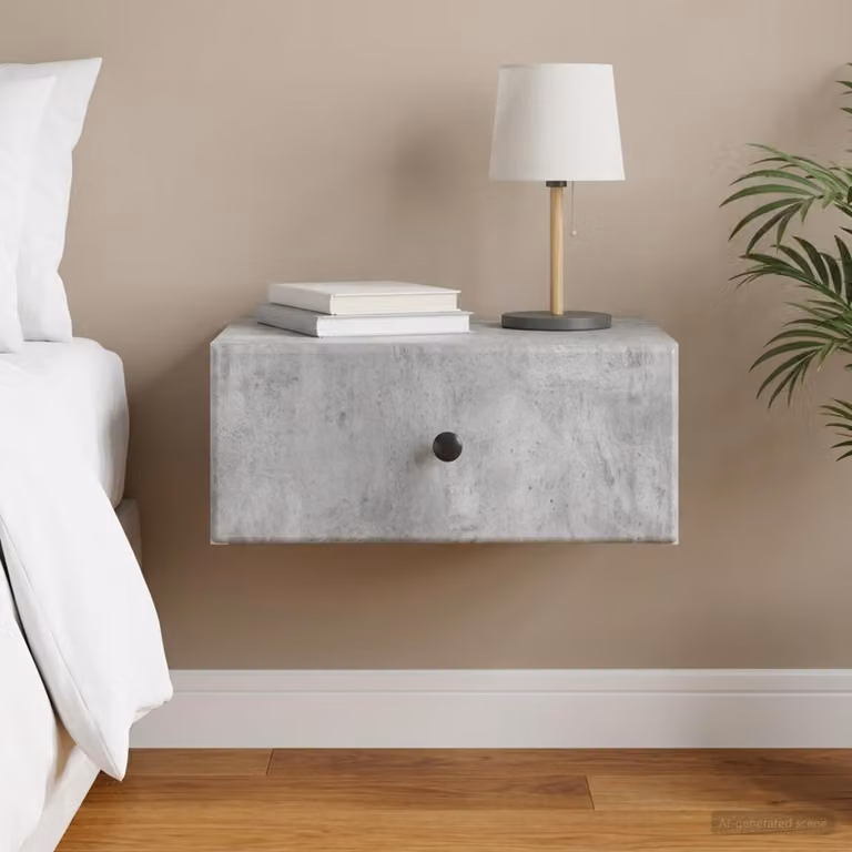 vidaXL Mobiletto da notte sospeso Grigio Cemento L 49 x P 34,5 x H 20 cm