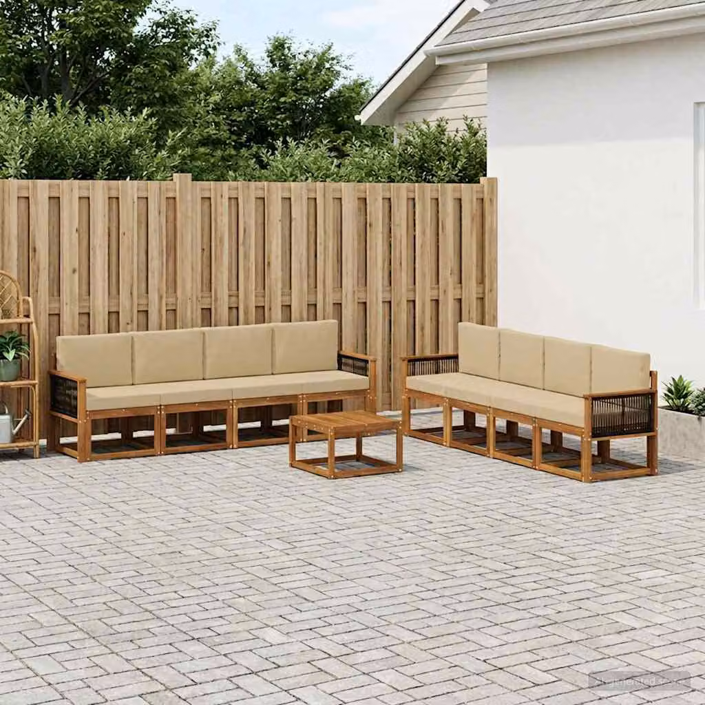 Set di divani da esterno vidaXL 9 pezzi in legno di acacia con cuscini, colore beige e marrone