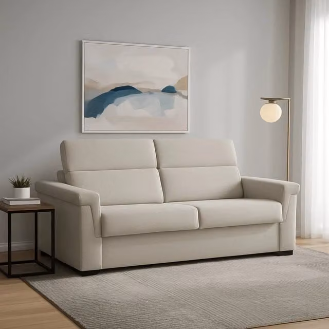 Divano Letto 2 Posti DMORA Beige con Rivestimento Sfoderabile e Struttura in Legno Made in Italy L: 205 cm, P: 95 cm – 1