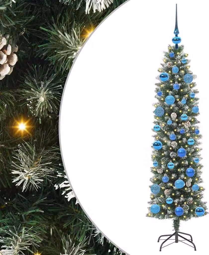 Albero di Natale Artificiale Sottile Verde e Bianco 150 cm
