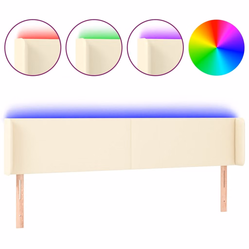 Testiera a LED Crema 183x16x78/88 cm in Pelle finta