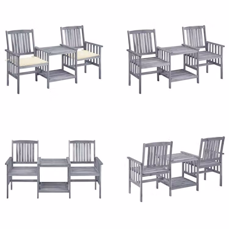 vidaXL Sedie da giardino con tavolo da tè e cuscini in legno massiccio di acacia - Sedia da giardino con tavolo da tè - Sedie da giardino con tavoli da tè - Set da bistrot - Set da bistrot in legno