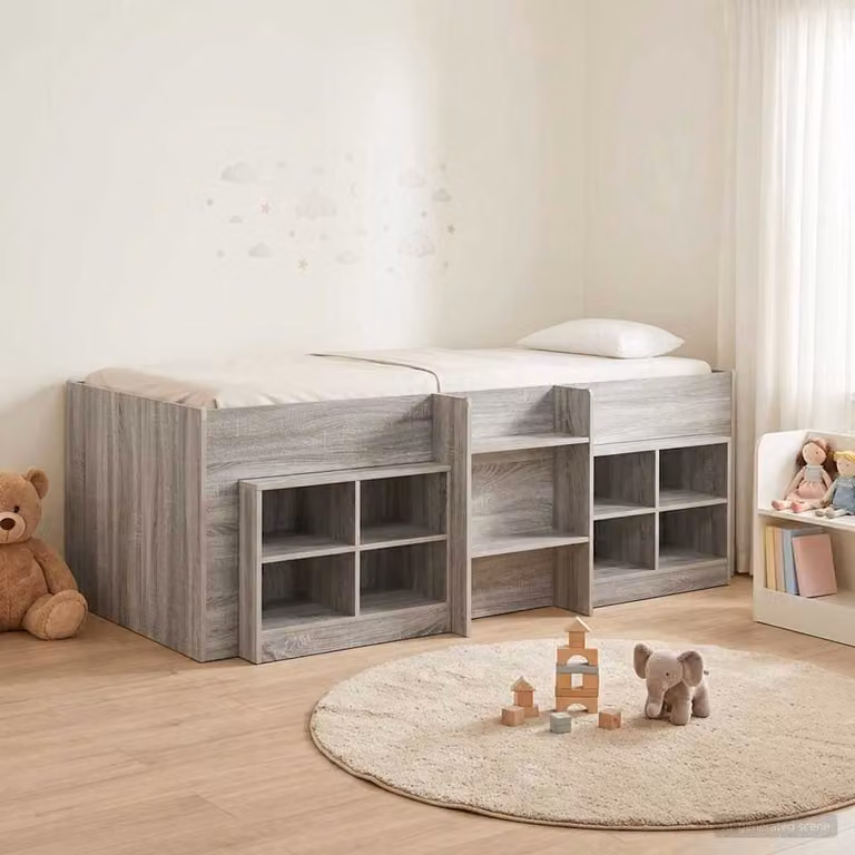 Set di 3 pezzi Letto Loft con Mobile vidaXL in legno ingegnerizzato, Colore Grigio, L/P/H: 200 x 90 x 193 cm