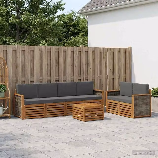 Set di divani da esterno 7 pz Naturale e Antracite 3384048
