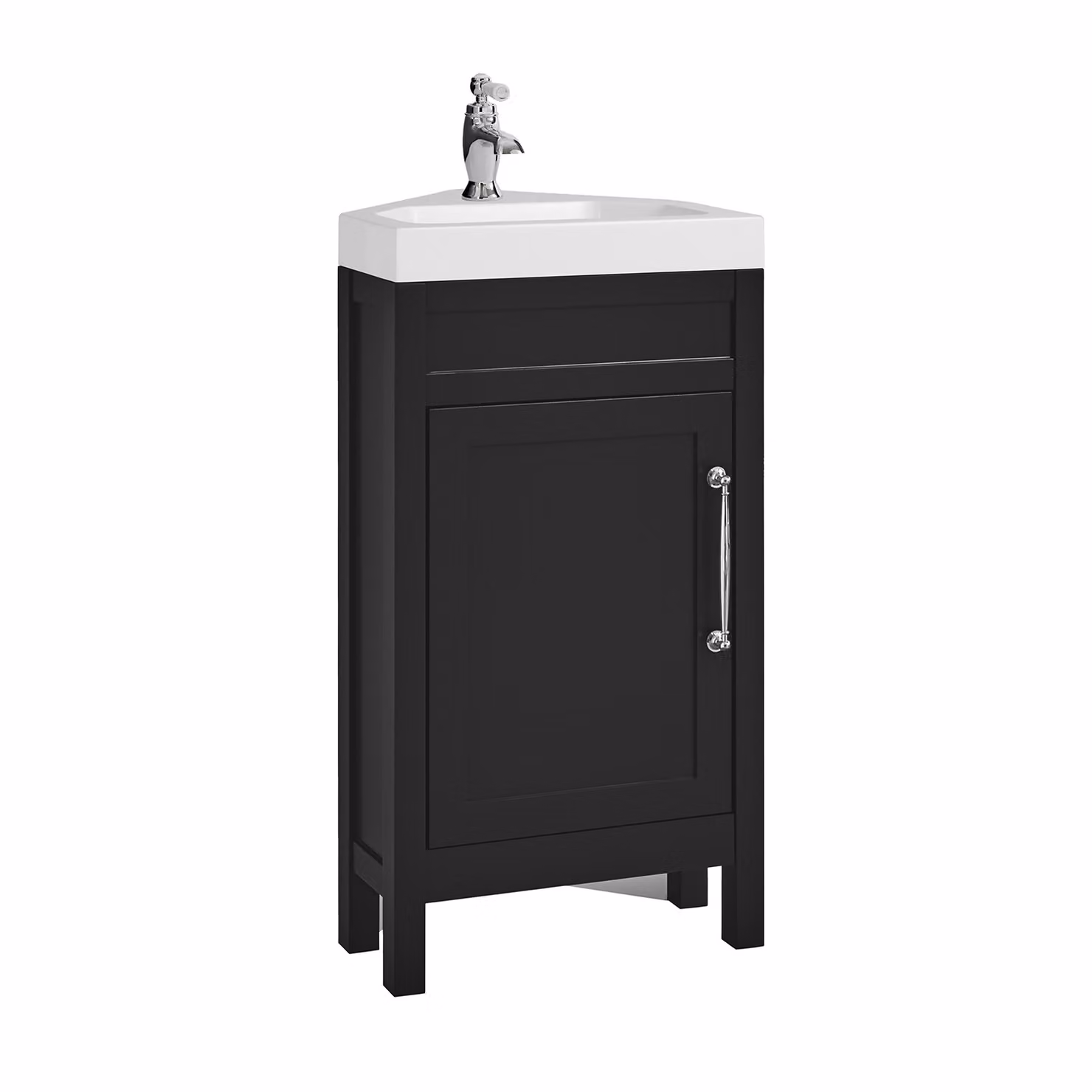 Mobile Bagno Angolare Grigio Nero da 450mm con Lavabo e Maniglia Classica con Barra a T Cromata - Warwick