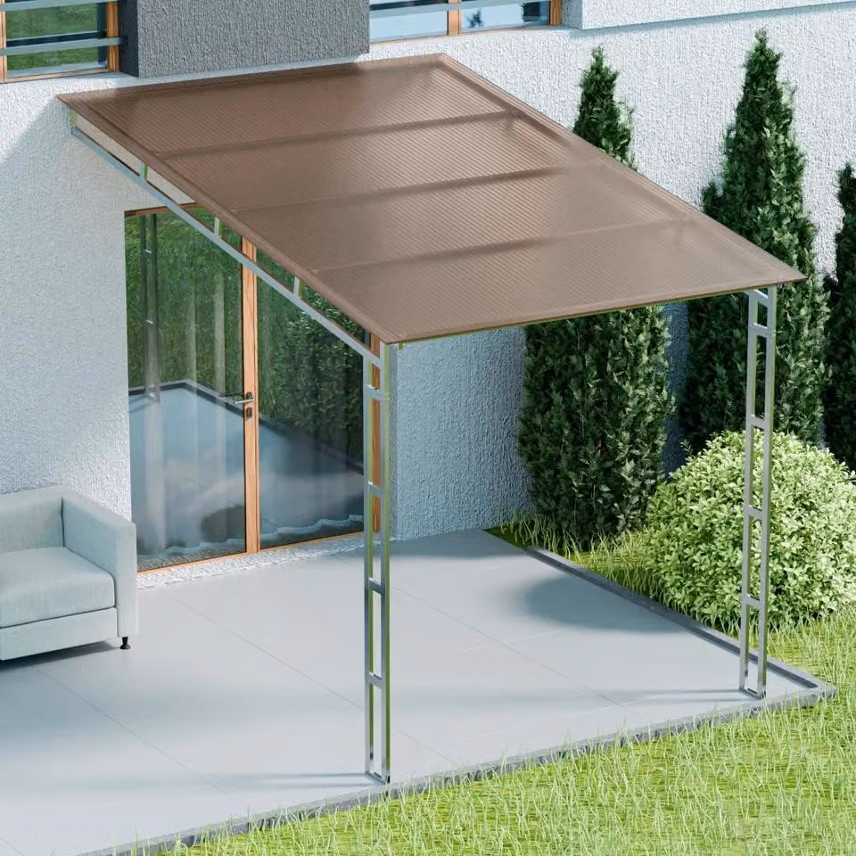 Tettoia per patio 3x2x2,7m con pannelli a doppia parete Tettoia a parete per patio con protezione solare Antracite