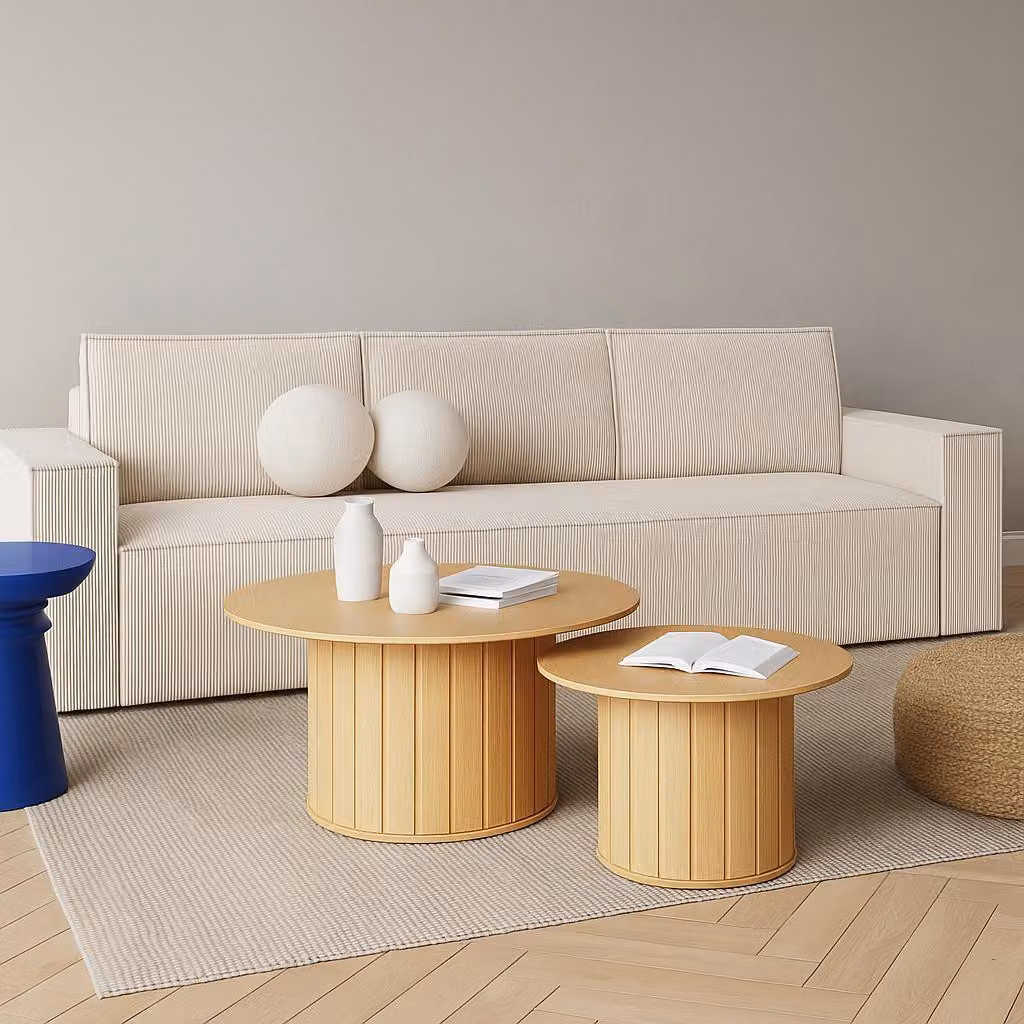 Divano letto GUTTO CORDA CREME in tessuto a coste con funzione sleep - design moderno in colori alla moda