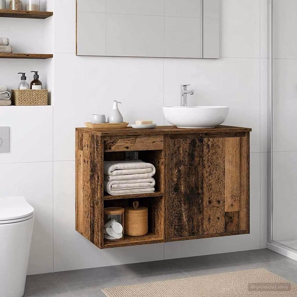 Armadio da bagno vidaXL In-between in legno antico marrone con ripiani interni e ante a cerniera L/P/H: 30 x 41 x 50 cm