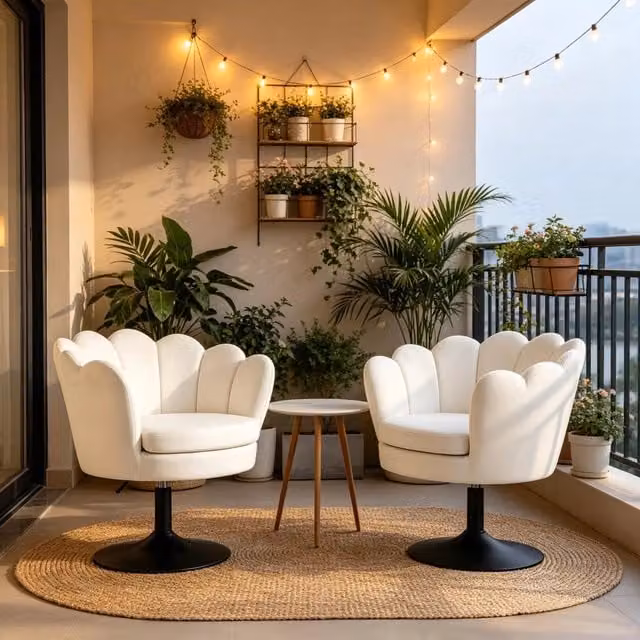 Sgabello girevole regolabile REDOM in velluto beige e bianco con base in metallo L: 61,5 cm, P: 65 cm, H: 71-83 cm – 1