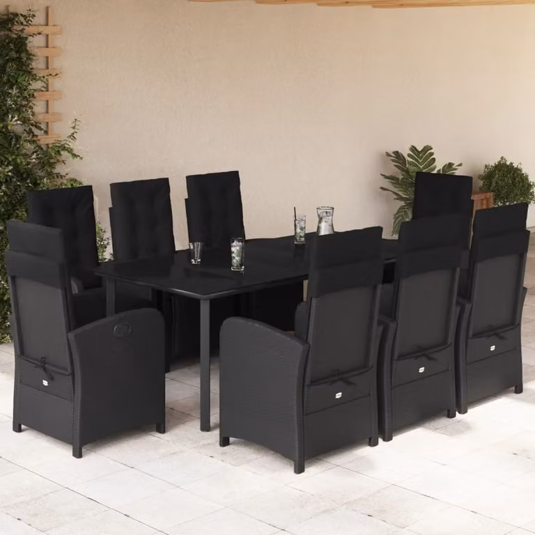 Maison Exclusive - Set da Pranzo da Giardino 9 pz con Cuscini Nero in Polyrattan